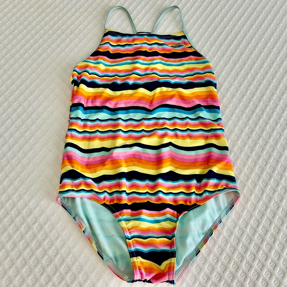 Speedo Multicolor Striped Kids Swim One Piece